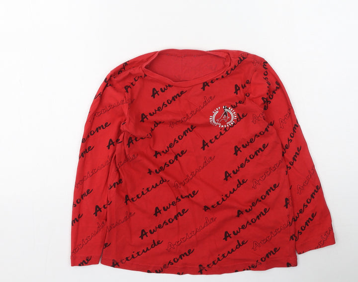George  Boys Red  Cotton Basic Casual Size 8-9 Years Round Neck
