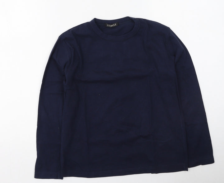 George Boys Blue Cotton Basic Casual Size 9-10 Years Round Neck