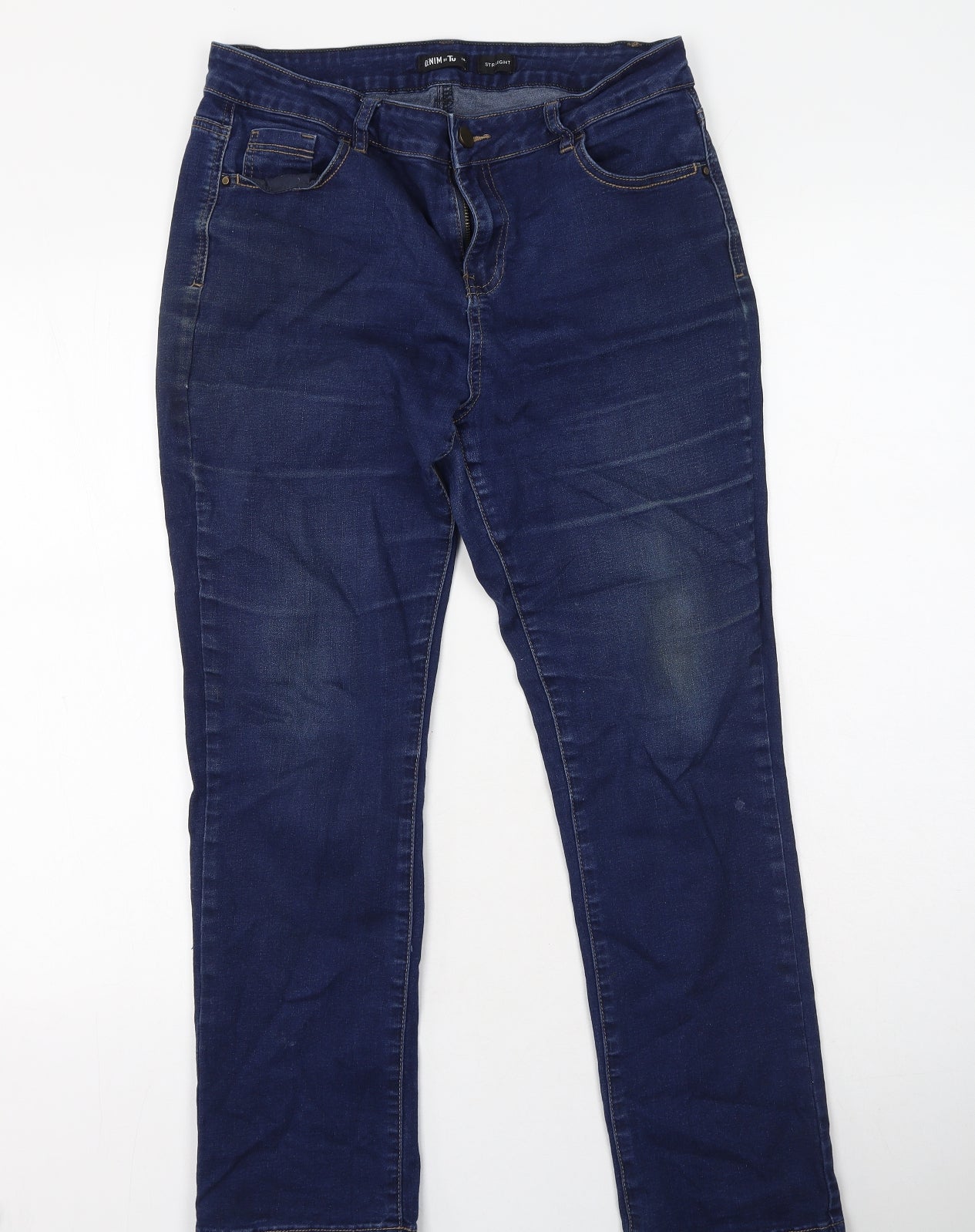 TU Womens Blue  Cotton Straight Jeans Size 14 L31 in Regular