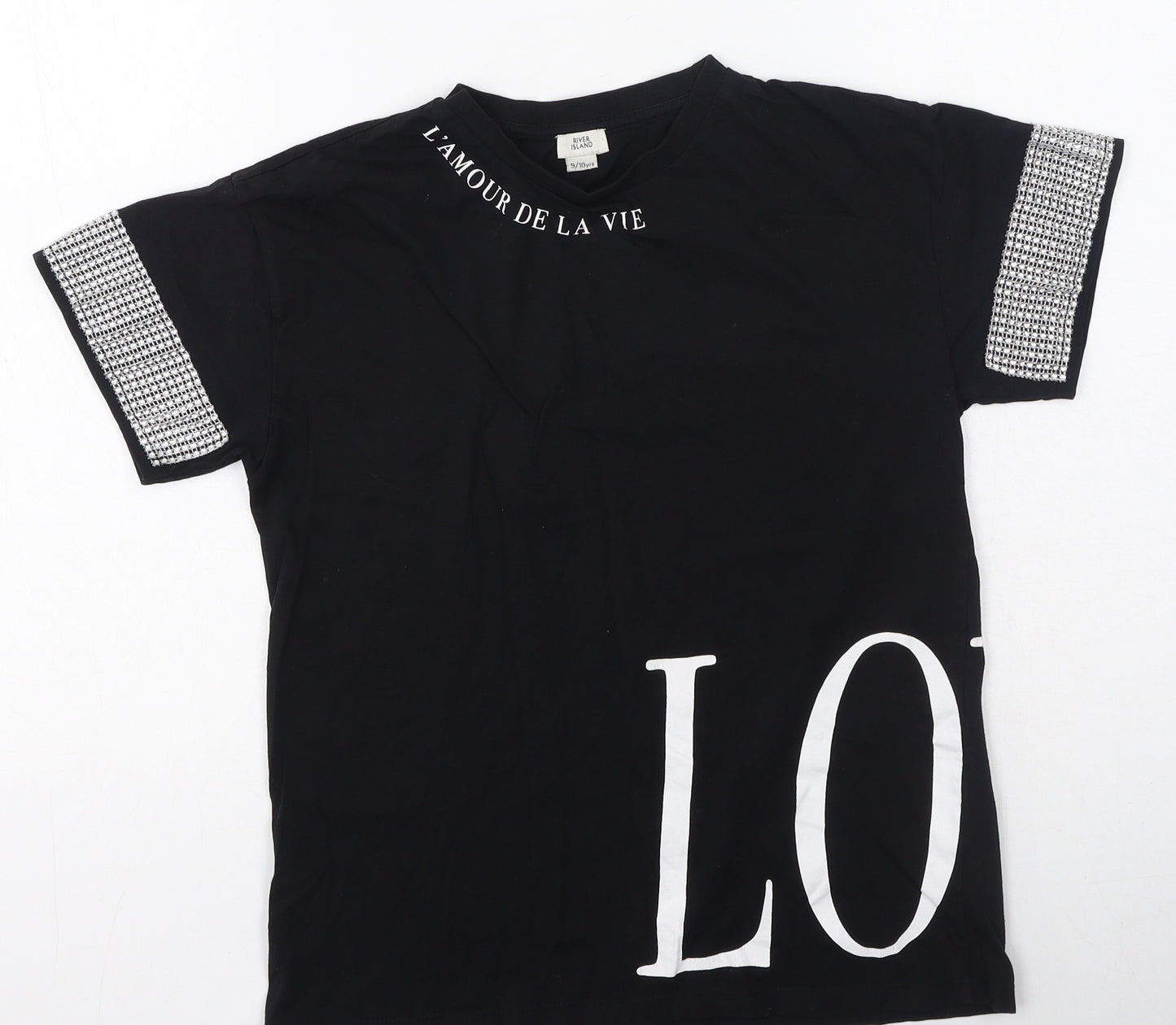 River Island Girls Black  Cotton Basic Casual Size 9-10 Years Round Neck