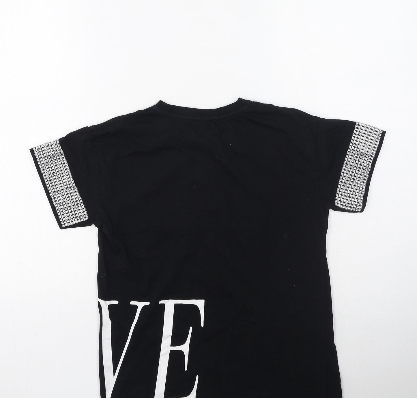 River Island Girls Black  Cotton Basic Casual Size 9-10 Years Round Neck