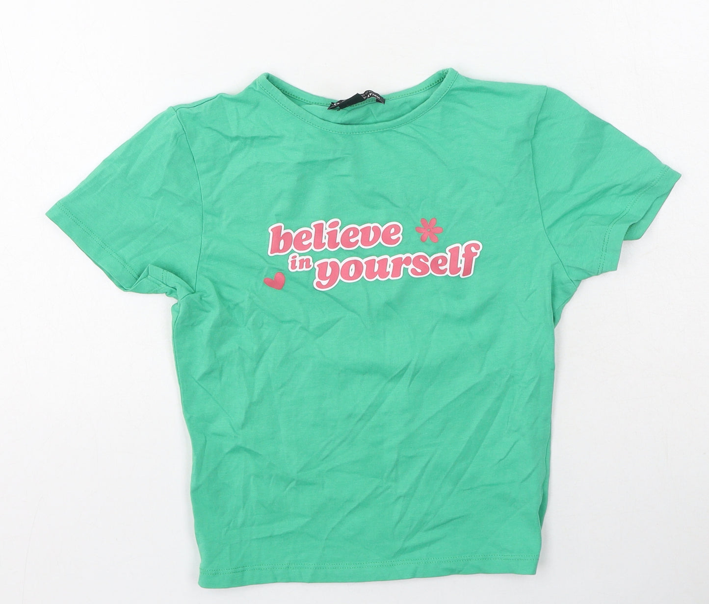 New Look Girls Green  Cotton Basic Casual Size 10-11 Years Round Neck  - Believe in Yourself
