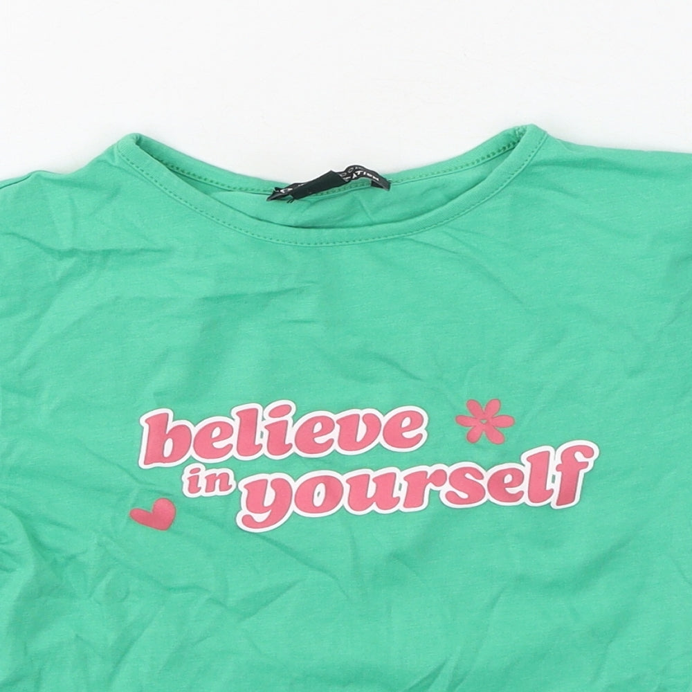 New Look Girls Green  Cotton Basic Casual Size 10-11 Years Round Neck  - Believe in Yourself
