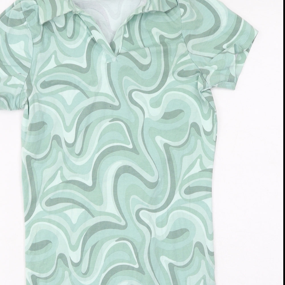 New Look Girls Green Geometric Cotton Mini  Size 12-13 Years  Collared