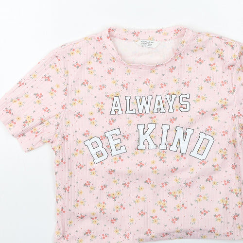 Primark Girls Pink Floral Cotton Basic Casual Size 11-12 Years Round Neck  - Always Be Kind