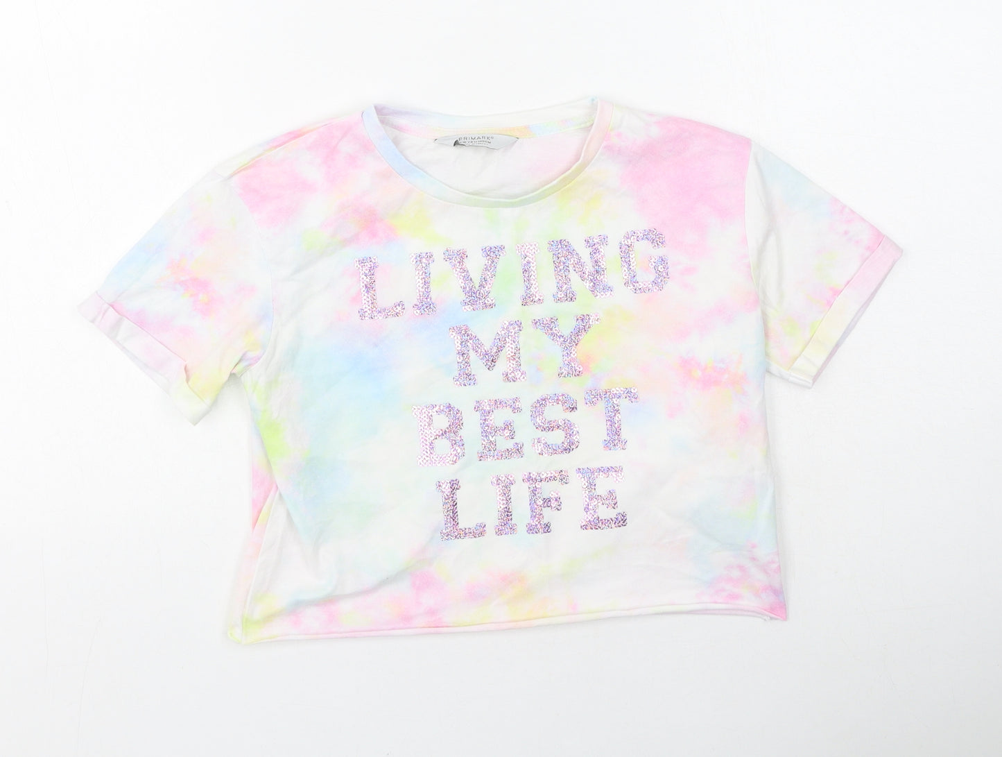 Primark  Girls Multicoloured  Cotton Basic T-Shirt Size 9-10 Years Round Neck