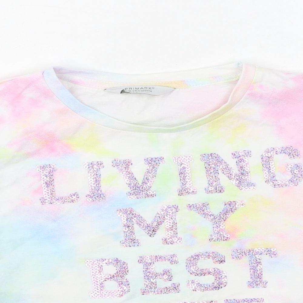 Primark  Girls Multicoloured  Cotton Basic T-Shirt Size 9-10 Years Round Neck
