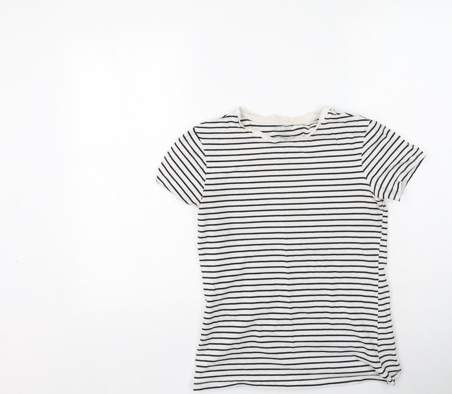 Primark Womens Black Striped Cotton Basic T-Shirt Size M Round Neck