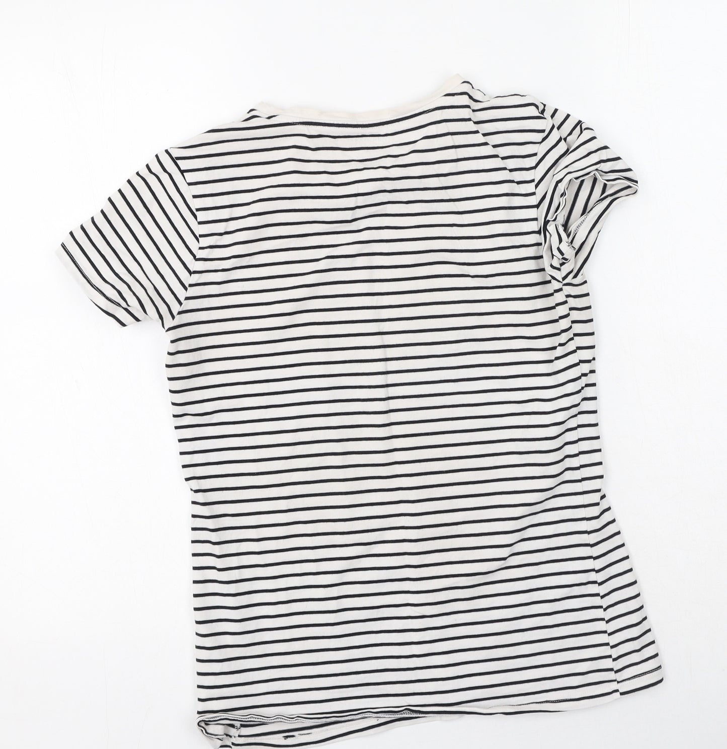 Primark Womens Black Striped Cotton Basic T-Shirt Size M Round Neck