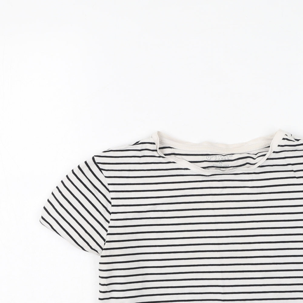 Primark Womens Black Striped Cotton Basic T-Shirt Size M Round Neck