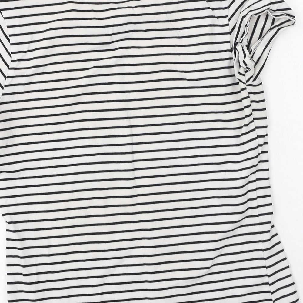 Primark Womens Black Striped Cotton Basic T-Shirt Size M Round Neck