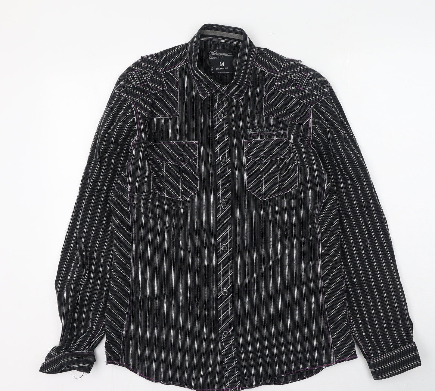 NEXT Mens Black Geometric Cotton  Button-Up Size M Collared