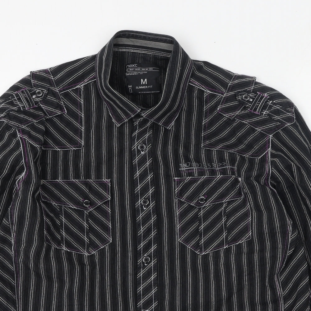 NEXT Mens Black Geometric Cotton  Button-Up Size M Collared