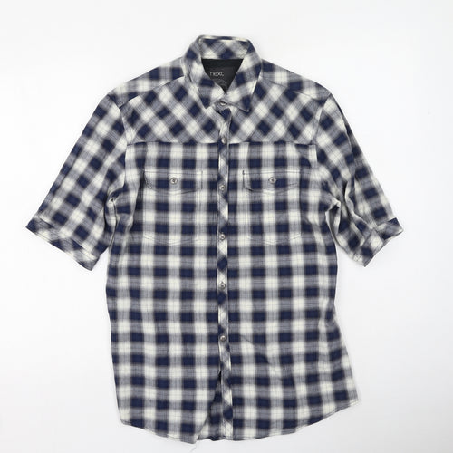 NEXT Mens Blue Plaid Cotton  Button-Up Size S Collared