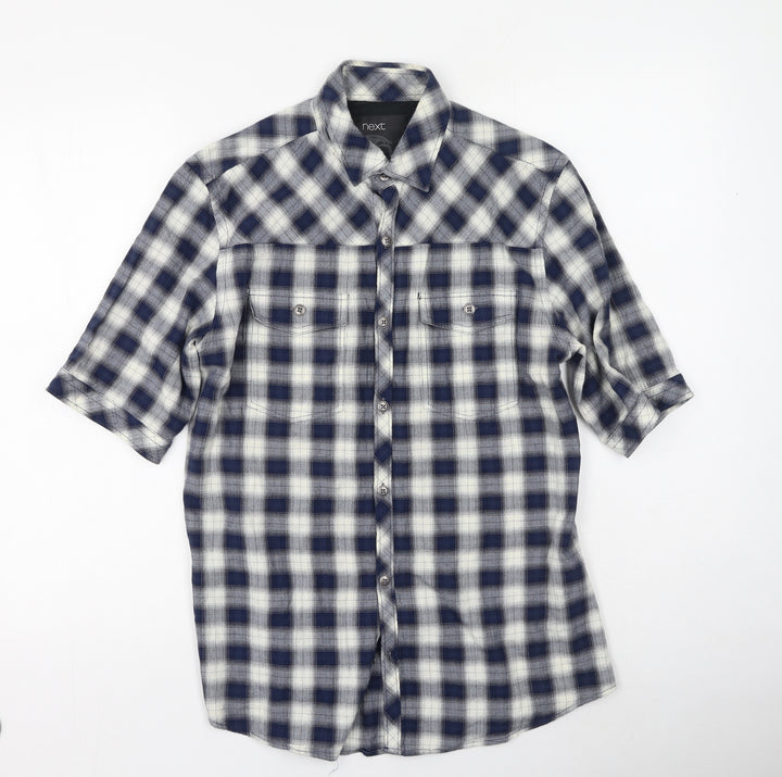 NEXT Mens Blue Plaid Cotton  Button-Up Size S Collared