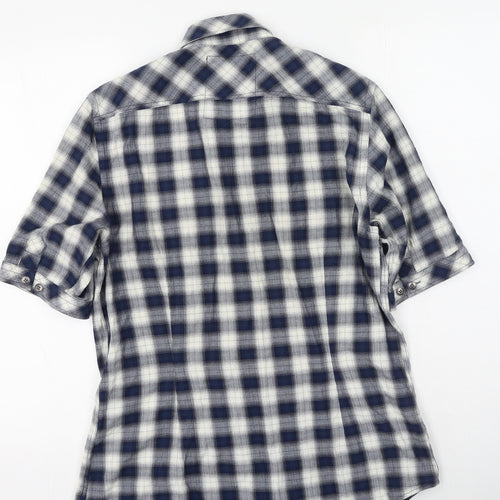 NEXT Mens Blue Plaid Cotton  Button-Up Size S Collared