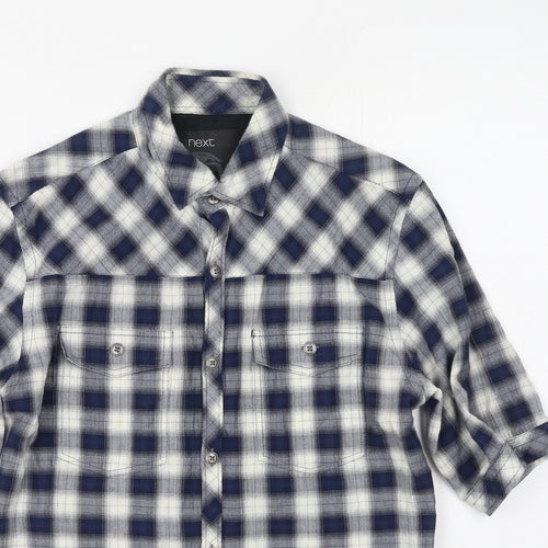NEXT Mens Blue Plaid Cotton  Button-Up Size S Collared