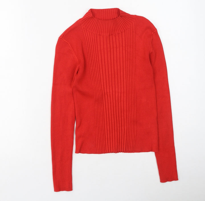 Pull&Bear Womens Red High Neck  Viscose Pullover Jumper Size M