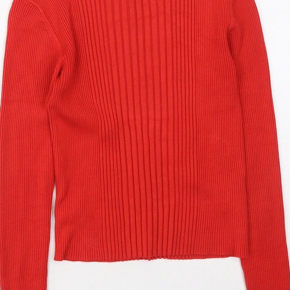 Pull&Bear Womens Red High Neck  Viscose Pullover Jumper Size M