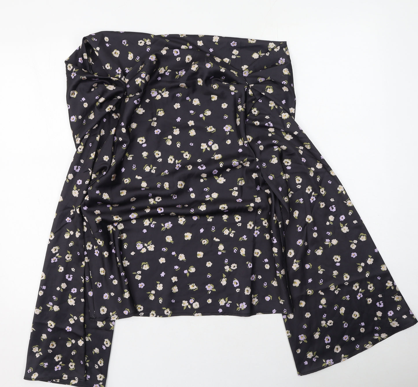 ASOS Womens Black Floral Polyester Basic Blouse Size 6 High Neck