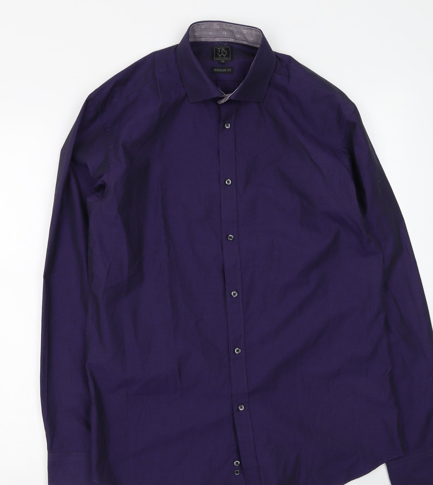 T&W Mens Purple  Cotton  Button-Up Size 15 Collared