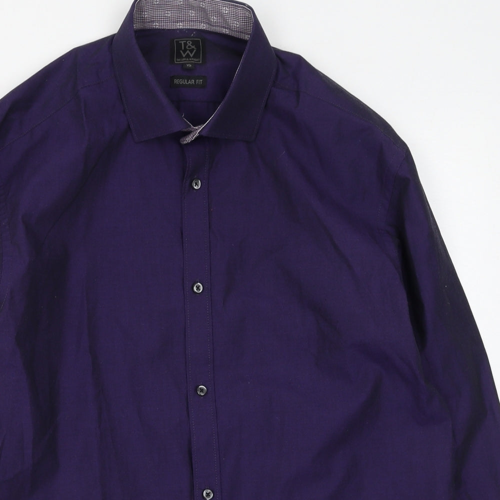 T&W Mens Purple  Cotton  Button-Up Size 15 Collared