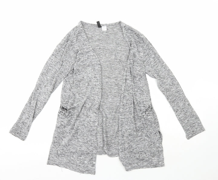 H&M Womens Grey V-Neck Polyester Cardigan Jumper Size 8