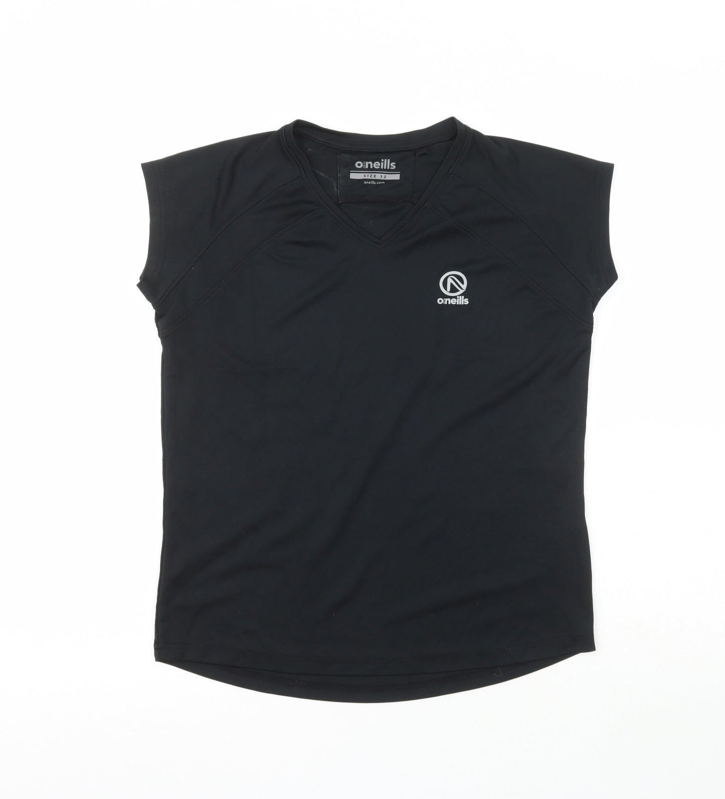 O Neills Womens Black  100% Polyester Basic T-Shirt Size 12 V-Neck