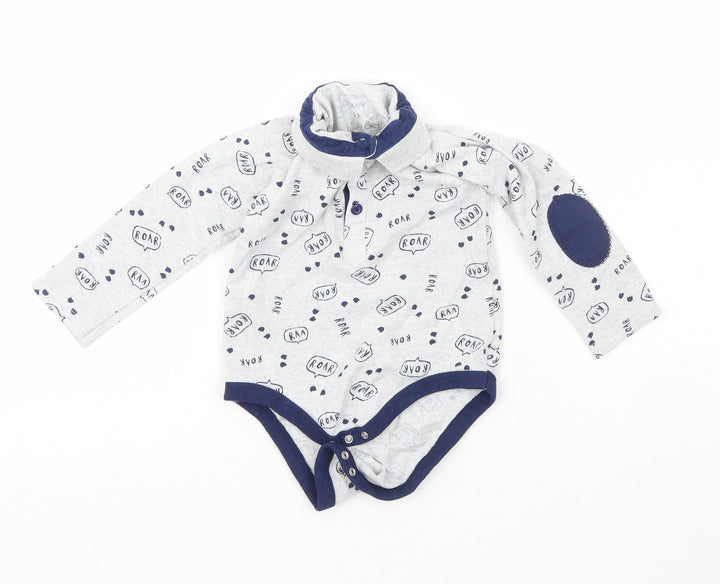 Preworn Boys Grey Polyester Babygrow One-Piece Size 3-6 Months - Roar