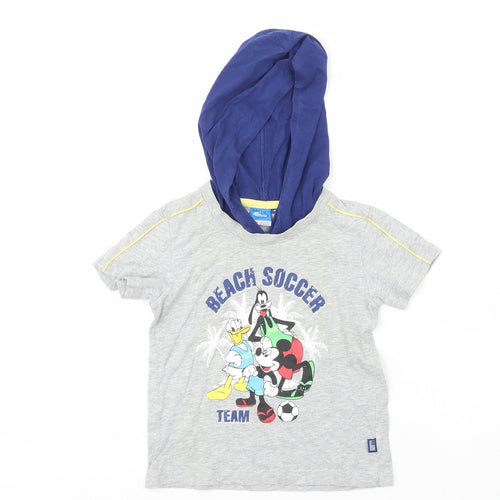 Disney  Boys Grey  100% Cotton Basic T-Shirt Size 4 Years Crew Neck  - Beach Soccer Team