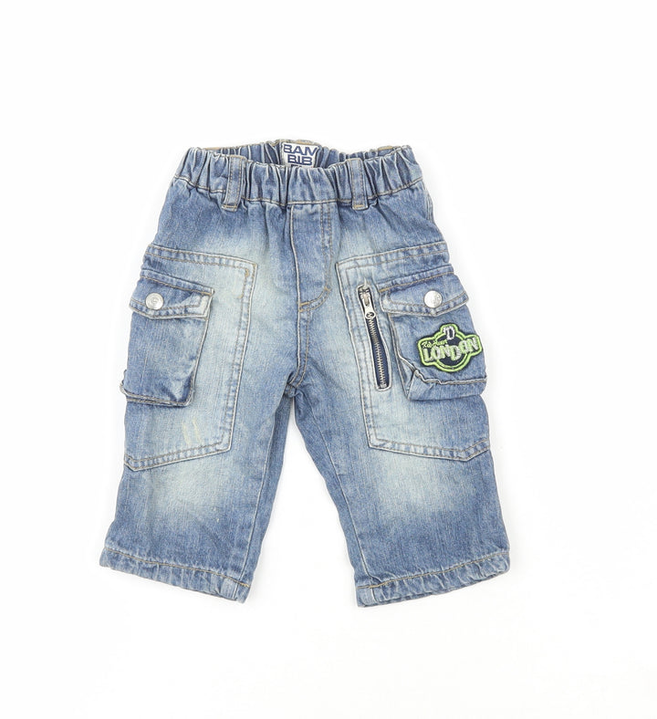 Bam Bib el Boys Blue 100% Cotton Pedal Pusher Jeans Size 6-9 Months - London