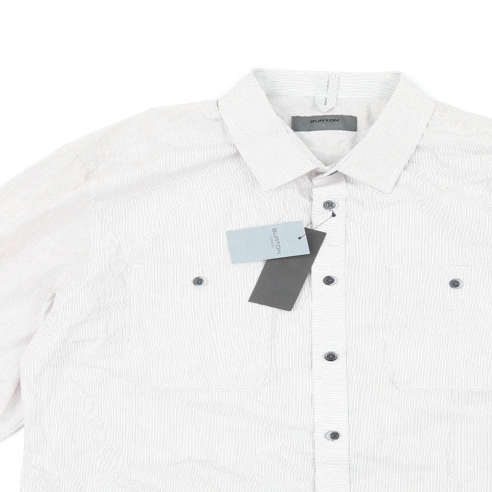 Burton Mens Grey Striped Cotton  Button-Up Size L Collared