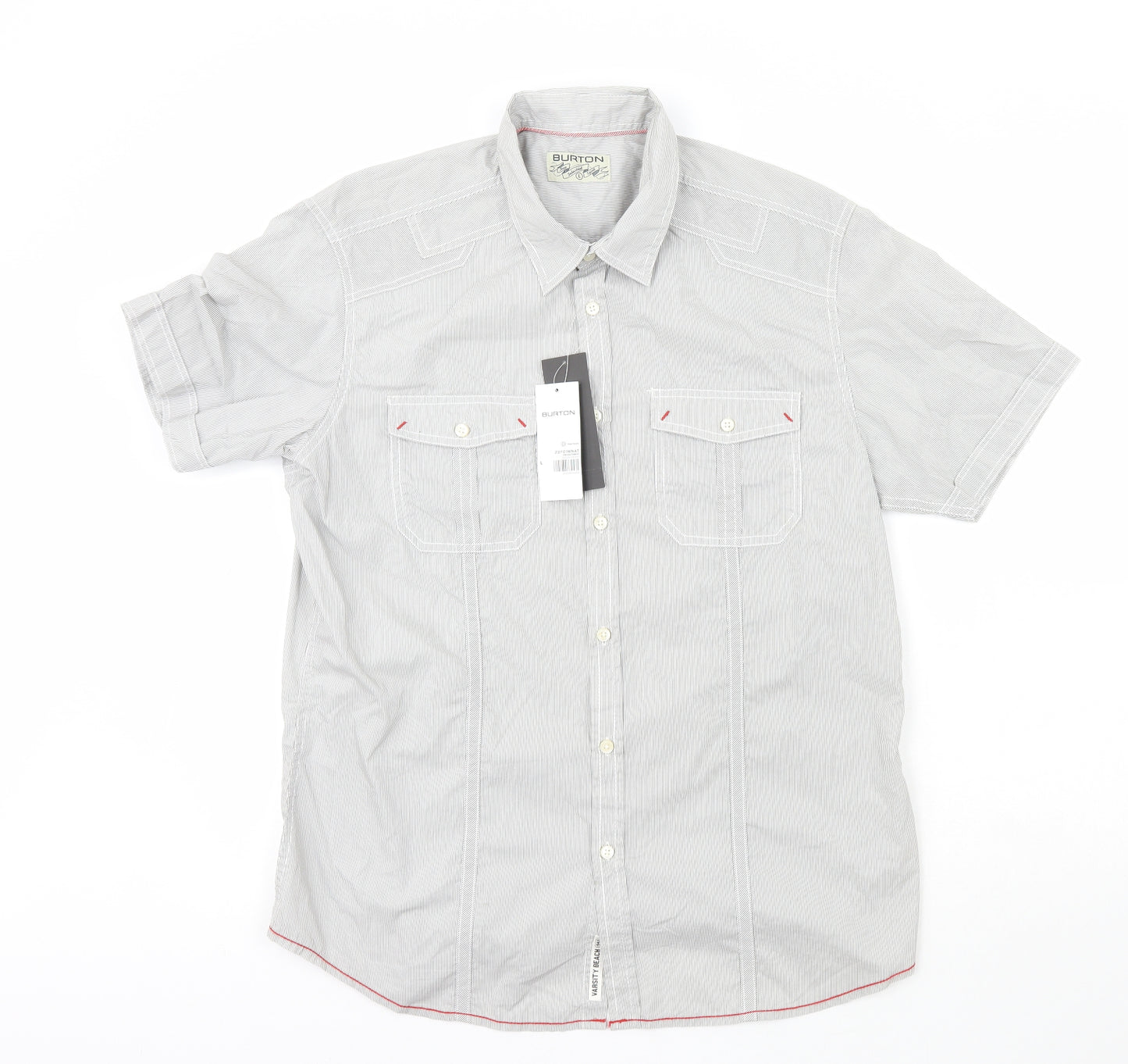 Burton Mens Grey Striped Cotton  Button-Up Size L Collared