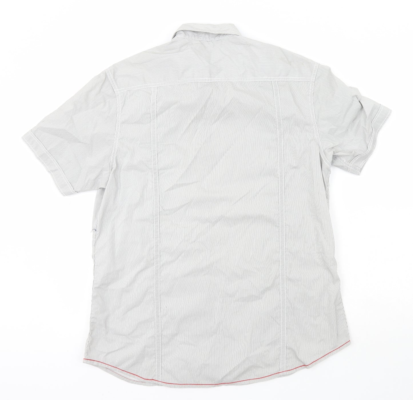 Burton Mens Grey Striped Cotton  Button-Up Size L Collared