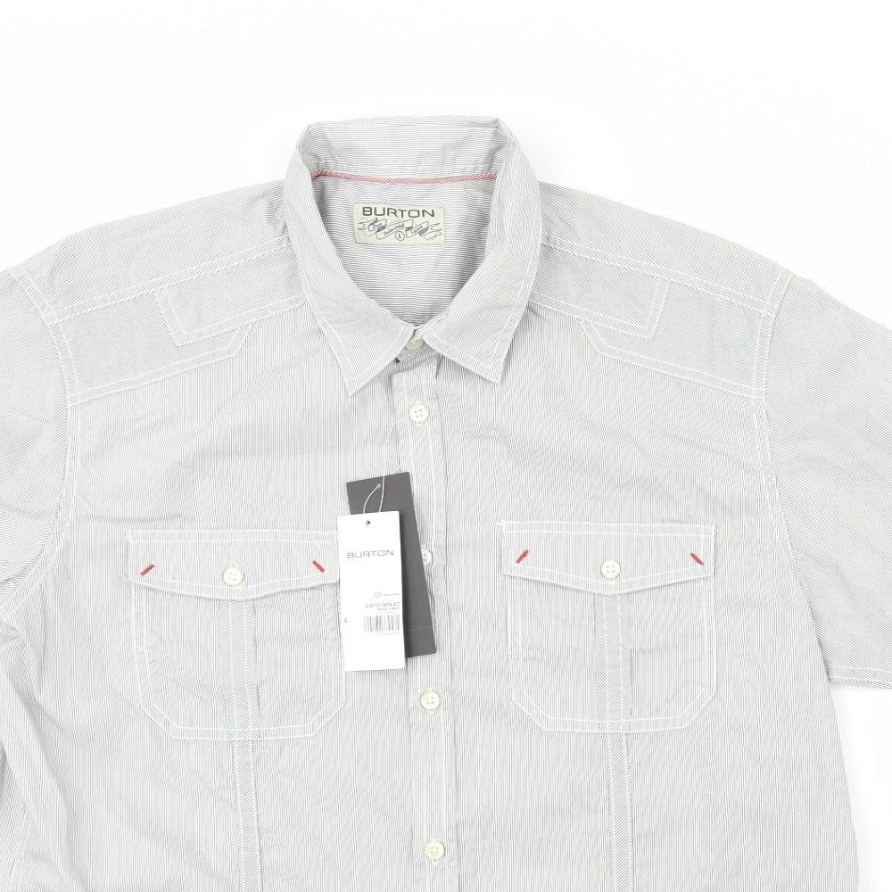 Burton Mens Grey Striped Cotton  Button-Up Size L Collared