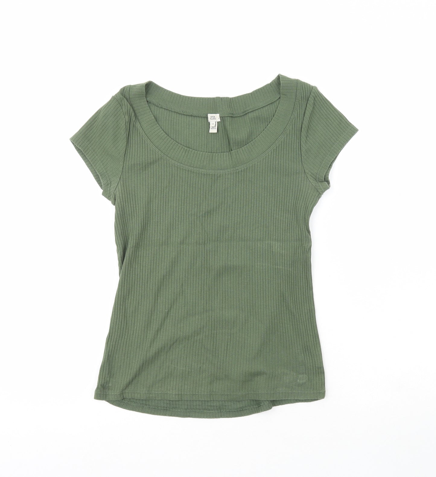 River Island Womens Green  100% Cotton Basic T-Shirt Size 12 Scoop Neck