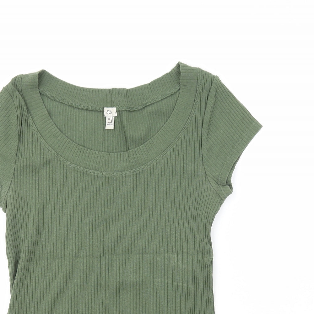 River Island Womens Green  100% Cotton Basic T-Shirt Size 12 Scoop Neck
