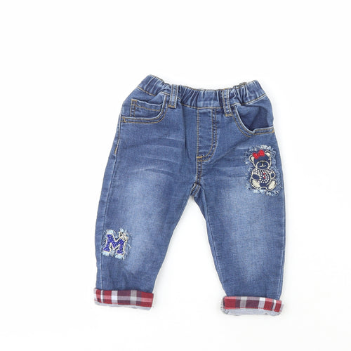 Minibandi Girls Blue  Cotton Pedal Pusher Jeans Size 12 Months   - Bear