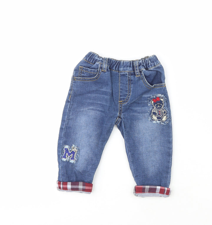 Minibandi Girls Blue  Cotton Pedal Pusher Jeans Size 12 Months   - Bear