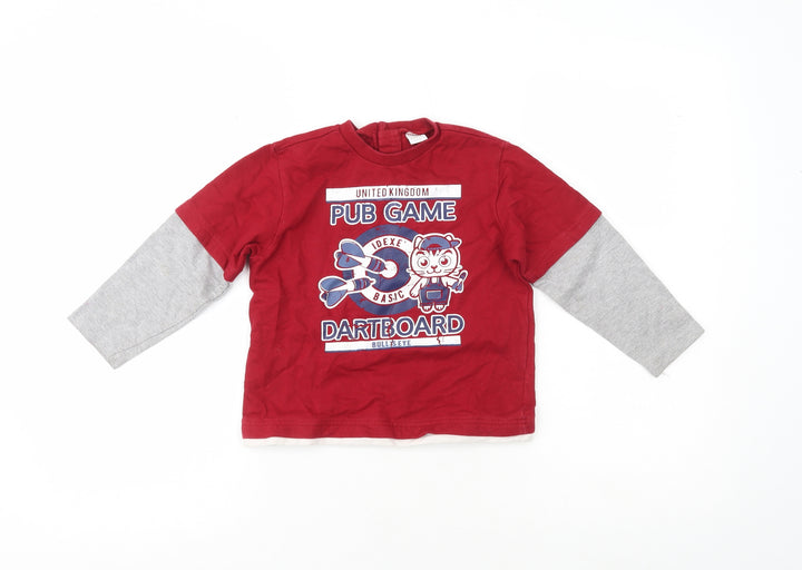 Preworn Boys Multicoloured Crew Neck 100% Cotton Pullover Jumper Size 3 Years - Pub Game Dartboard
