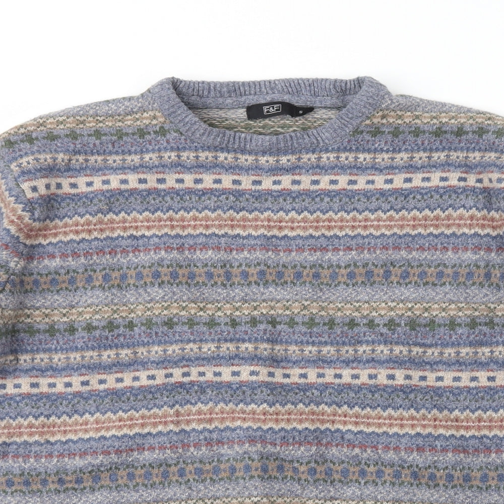 F&F Womens Multicoloured Crew Neck Fair Isle Cotton Pullover Jumper Size S