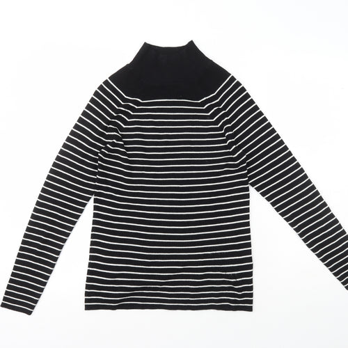 Marks and Spencers Womens Black High Neck Striped Viscose Pullover Jumper Size 12