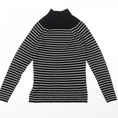 Marks and Spencers Womens Black High Neck Striped Viscose Pullover Jumper Size 12