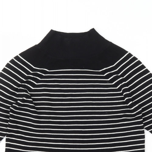 Marks and Spencers Womens Black High Neck Striped Viscose Pullover Jumper Size 12