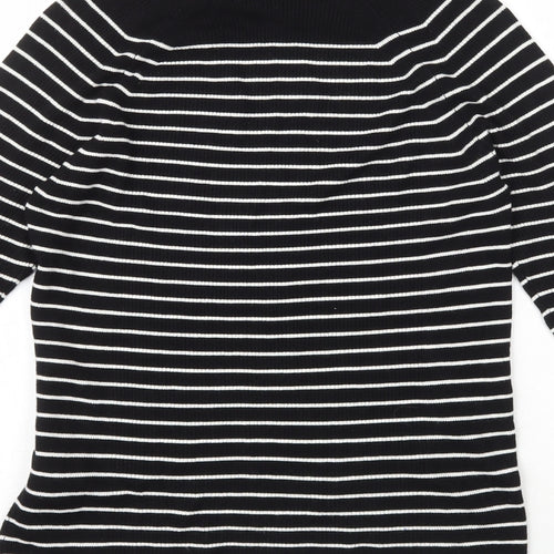 Marks and Spencers Womens Black High Neck Striped Viscose Pullover Jumper Size 12