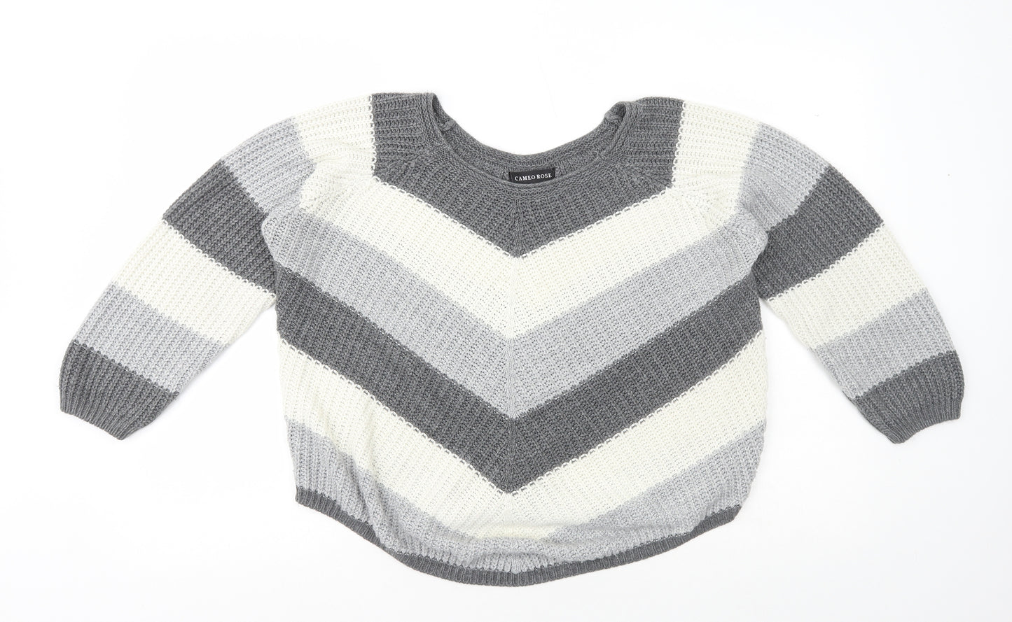 Cameo Rose Womens Multicoloured Scoop Neck Striped Acrylic Pullover Jumper Size S