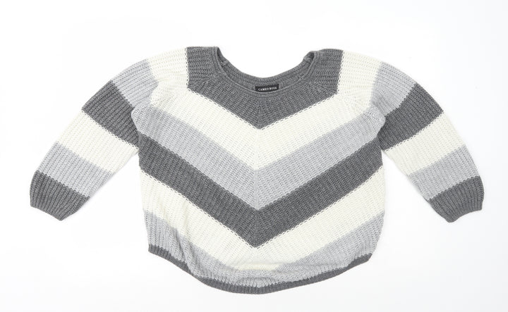 Cameo Rose Womens Multicoloured Scoop Neck Striped Acrylic Pullover Jumper Size S