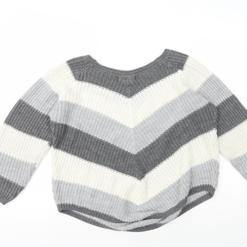 Cameo Rose Womens Multicoloured Scoop Neck Striped Acrylic Pullover Jumper Size S