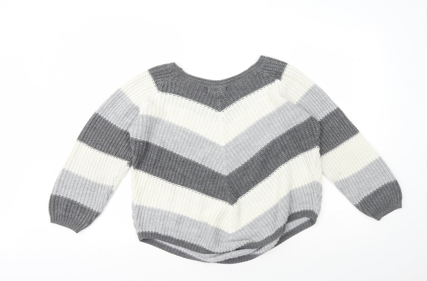 Cameo Rose Womens Multicoloured Scoop Neck Striped Acrylic Pullover Jumper Size S
