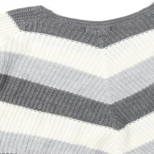 Cameo Rose Womens Multicoloured Scoop Neck Striped Acrylic Pullover Jumper Size S